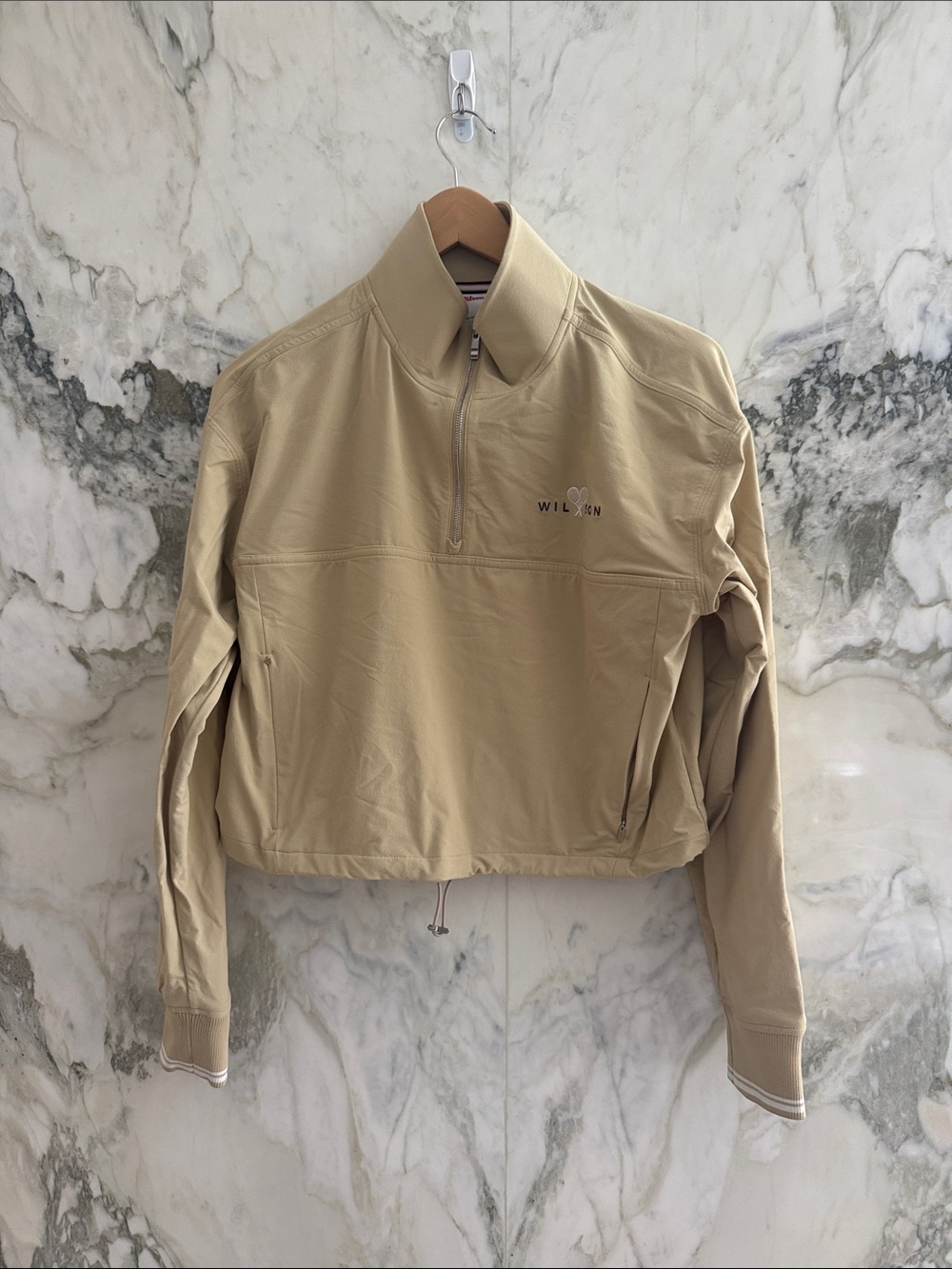 Wilson Beige Cropped Half-Zip Bomber Jacket